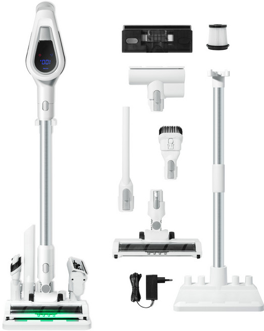 비브르 최신형 무선 청소기 흡입력 좋은 거치대 +물걸레+침구브러쉬 포함, 화이트, V17