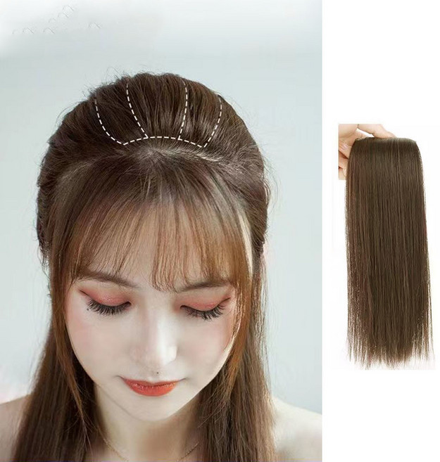 윗머리 볼륨 부분 가발 머리뽕부분 가발 정수리뽕 옆머리 뒷머리 헤어피스 볼륨 가발, 1개, 30cm-라이트브라운