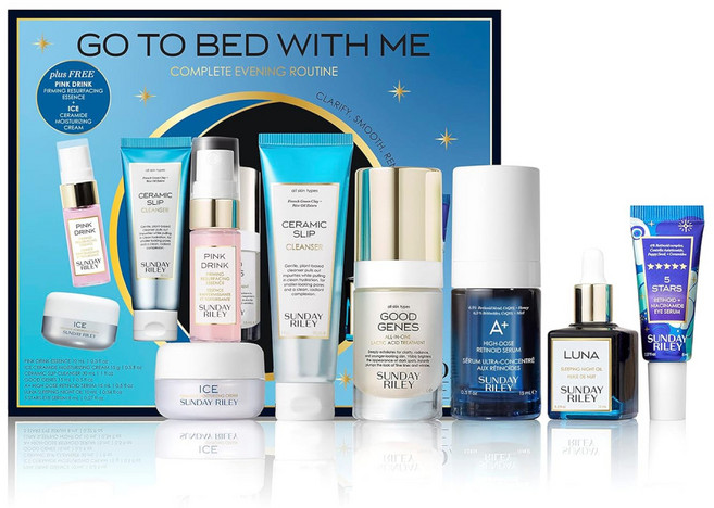 Sunday Riley 선데이 라일리 고 투 베드 위드 미 컴플리트 안티에이징 이브닝 스킨케어 세트, 1개