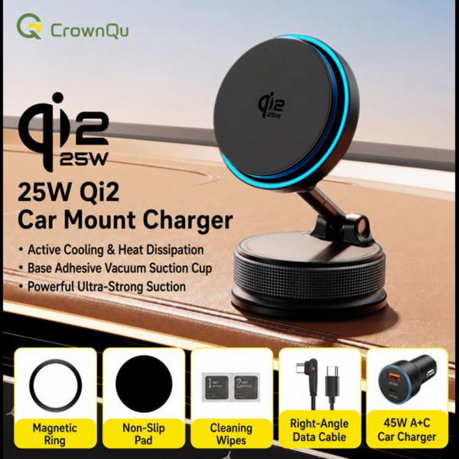 Qi2.2 25W 무선 충전기 냉각 기능이 있는 자석식 차량용 휴대폰 거치대 360 아이폰 17 16 15 프로 맥스용 회전식 고속 충전 스탠드, [01] Upgrade Set