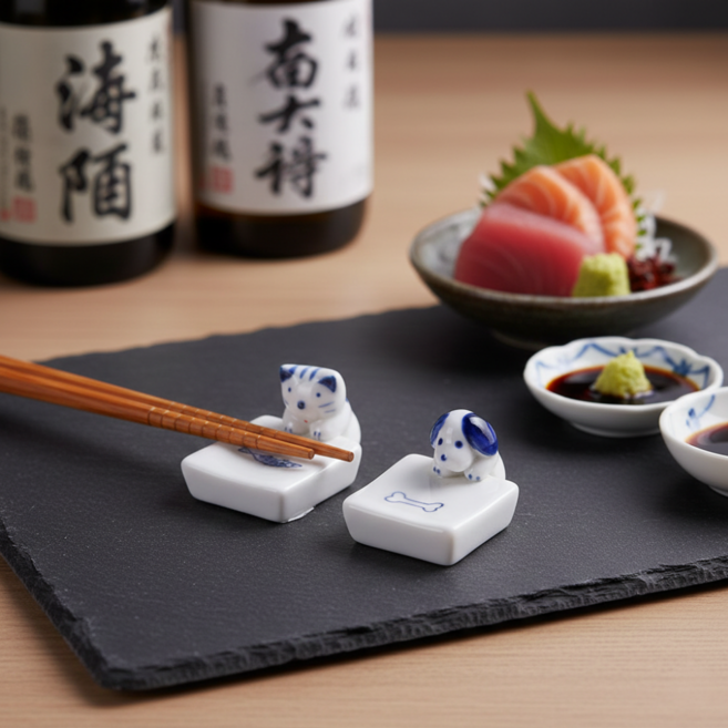 일본 오마카세 감성 강아지 고양이 도자기 수저받침 젓가락받침, 4개입, 1세트