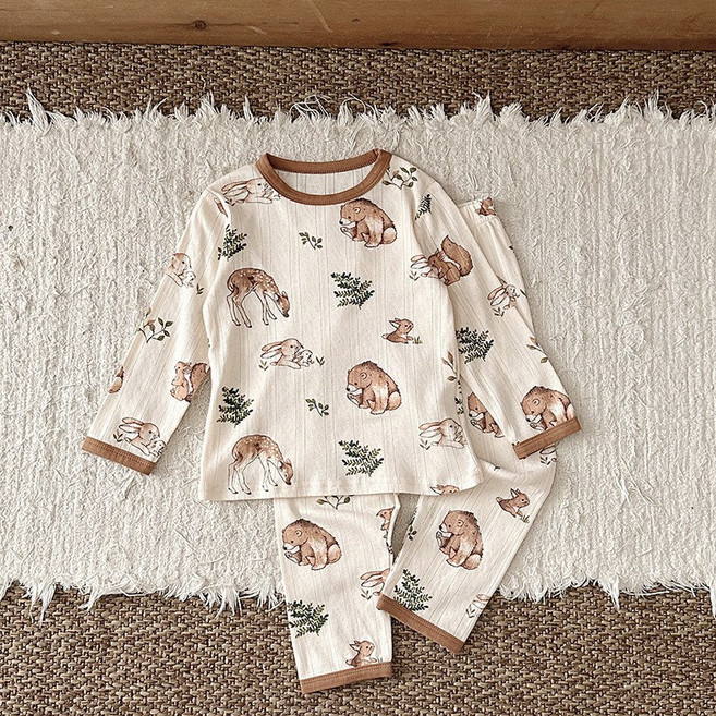 유아 봄 가을 순면 긴팔 내의 아동용 면100% 무형광 내복 아기 실내복 세트