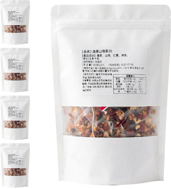 聖方堂 蘋果山楂茶 買5送1 體重過50多喝, 8g, 5個, 30個裝