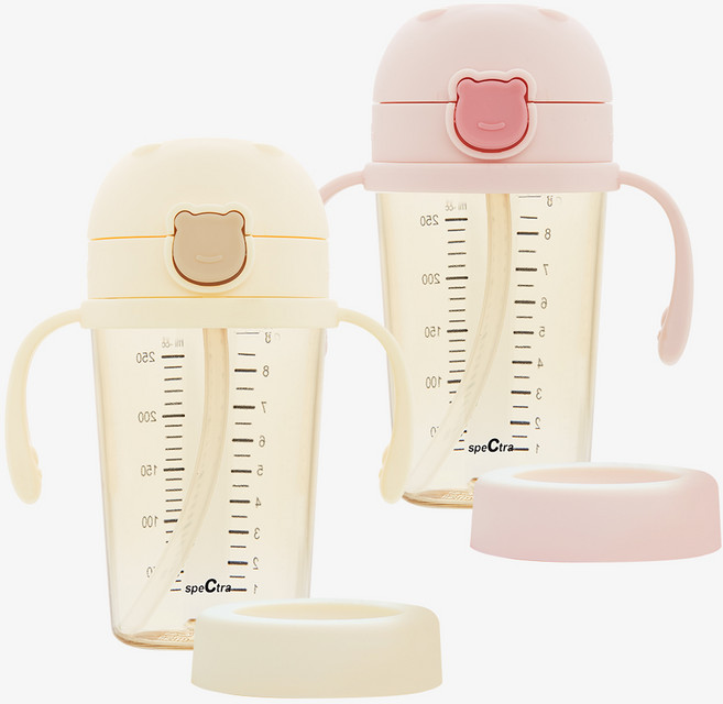 스펙트라 유아용 원터치 베베곰 빨대컵, 파우더핑크, 1개, 250ml