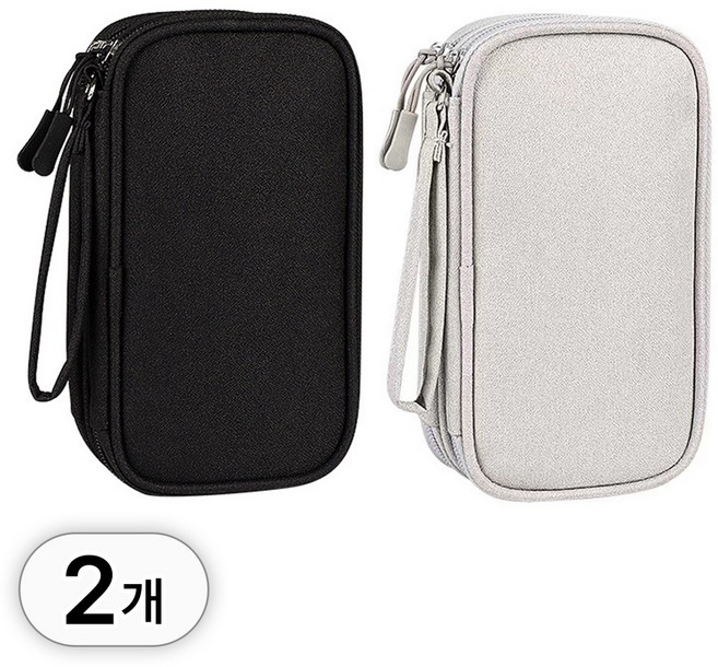 투데이리빙 2p 세트 멀티 디지털 방수 파우치 여행용 충격 보호 보조 배터리 usb 케이블 보관 가방 3단 수납 전자 테크 케이스 휴대용 충전기 다용도 기기 포켓, 2개, R89184C(블랙+그레이