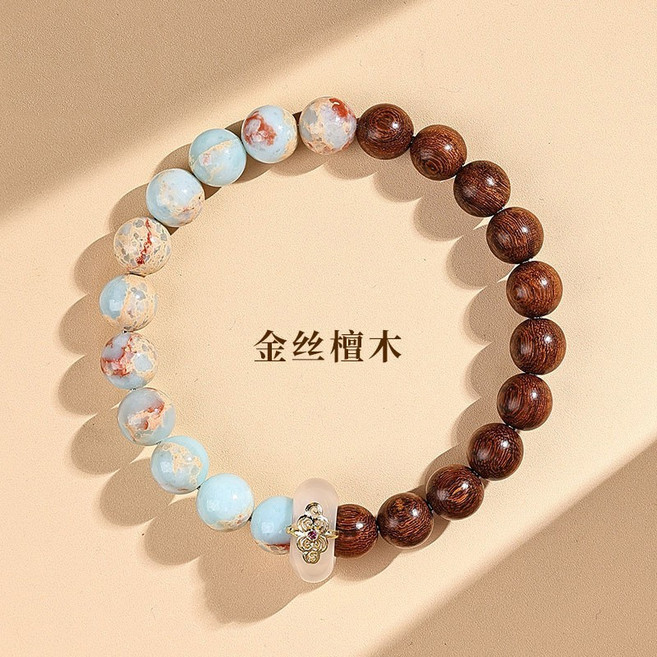 金絲檀木手串男士天然檀木佛珠手串文玩檀香手鍊金絲楠木手串盤玩, 1個, 金絲檀木壽山石手串-8mm:無規格