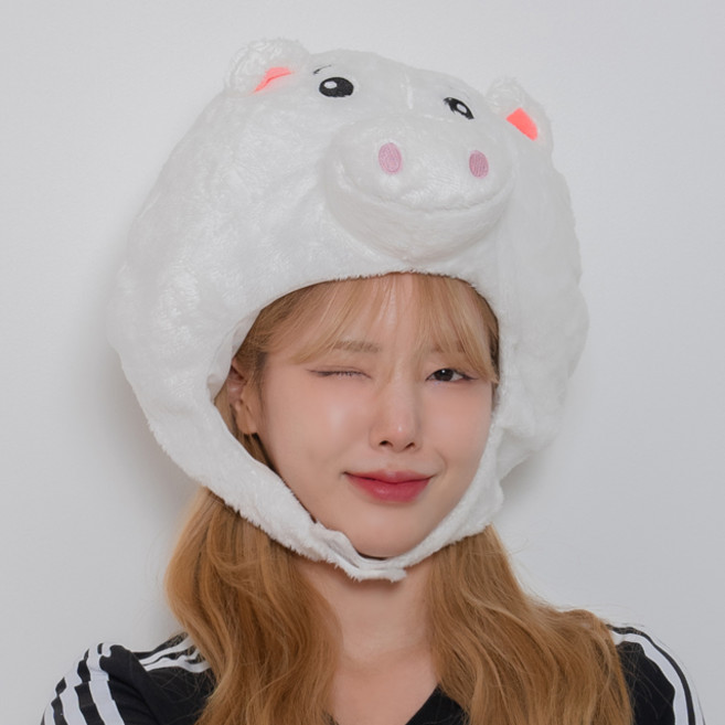 말랑마쥬 인생네컷 동물 캐릭터 모자 할로윈 파티 소품, 1개, 화이트돼지