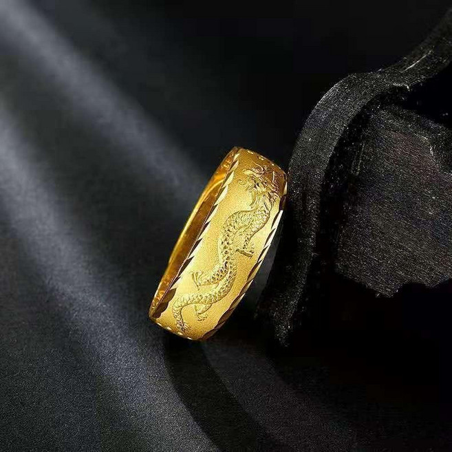 金色龍形開口戒指 男士合金電鍍噴砂指環 可調節