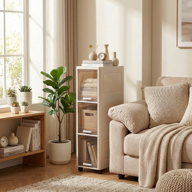 ZHEYE 이동식 슬라이딩 틈새수납장 부엌 욕실 베란, 화이트