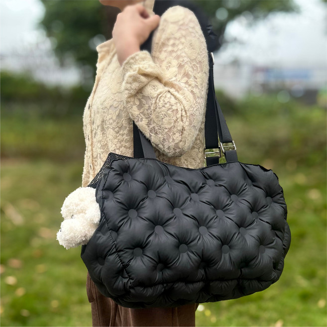 강아지가방 숄더백 포대기 이동가방 안전한 버클 반려동물+ 이너쿠션 세트, 1개, black