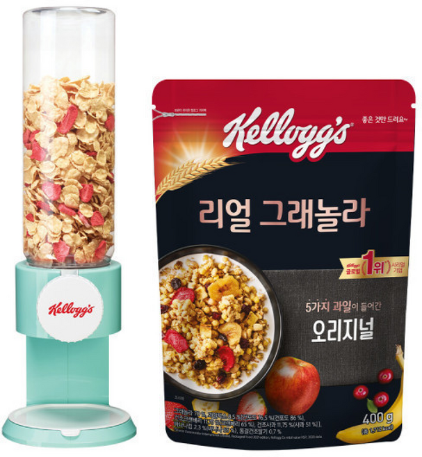 시리얼 디스펜서 (민트) + 리얼 그래놀라, 1개, 400g