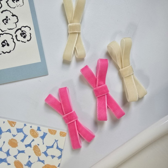 벨벳 나비 리본 4p 헤어 머리 핀 여아 여성 아이 삔 공주