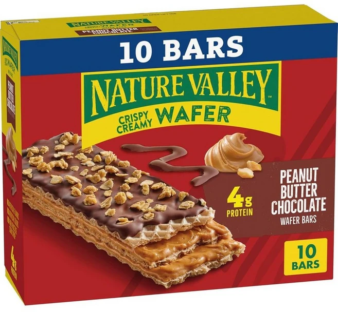 Nature Valley 바삭하고 크리미한 웨이퍼 바 땅콩버터 초콜릿 단백질 4g 10개입 369g, 1세트 - 쿠팡