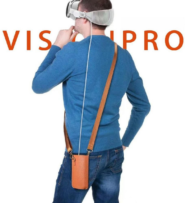 비전프로 배터리 이동식 가방 어깨끈 VR VisionPro 파우치 거치대 악세서리, 배터리 숄더 가죽 케이스 (브라운), 1개