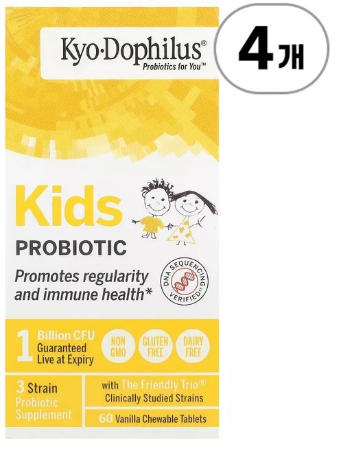 교릭 키즈 프로바이오틱스 바닐라 1빌리언 Kyolic Kids Probiotic Vanilla 1 Billion CFU 60정, 4개 - 쿠팡
