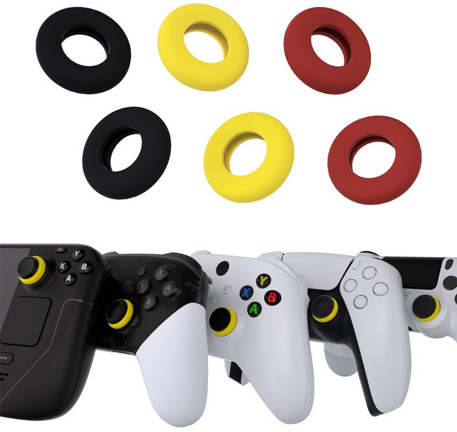 컨트롤러 스틱 갈림방지 링 에임링 PlayVital 엑박패드 듀얼센스 스팀덱 ROG Ally 호환, 블랙-옐로우-레드(PFPJ109), 1개, 블랙-옐로우-레드(PFPJ109)