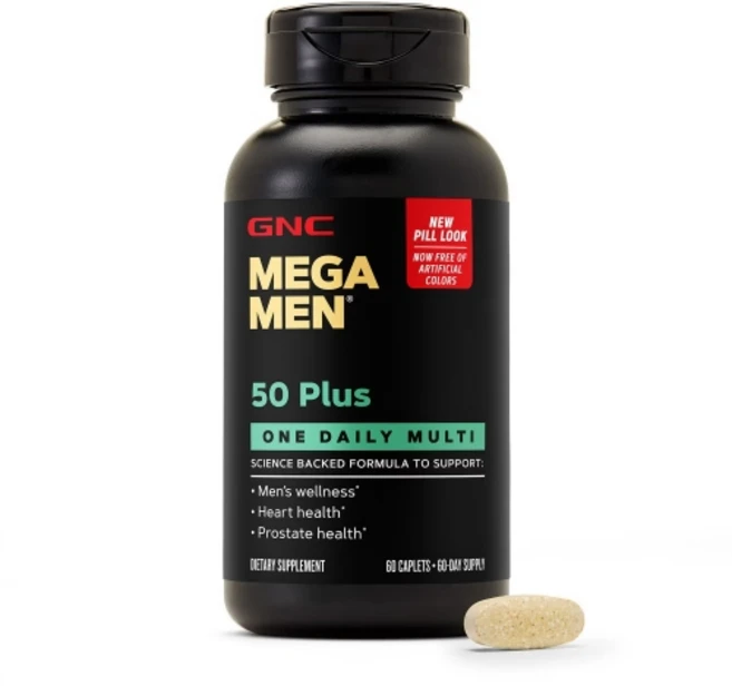 [정품 미국 배송] GNC 메가맨 50 플러스 원 데일리 60정 (캐플렛) GNC MEGA MEN 50+ One Daily 60 Caplets, 1개 - 쿠팡