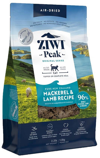 Mackerel & Lamb 貓糧 - 紐西蘭原裝進口, 1kg, 1包, ZiwiPeak滋益巔峰96%鮮肉貓糧-鯖魚羊肉1kg