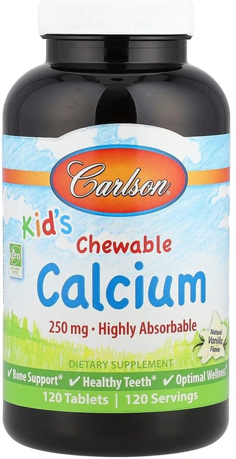 Carlson Labs 키즈 칼슘 Chewable Calcium 바닐라맛 250mg x 120정, 1개 - 쿠팡