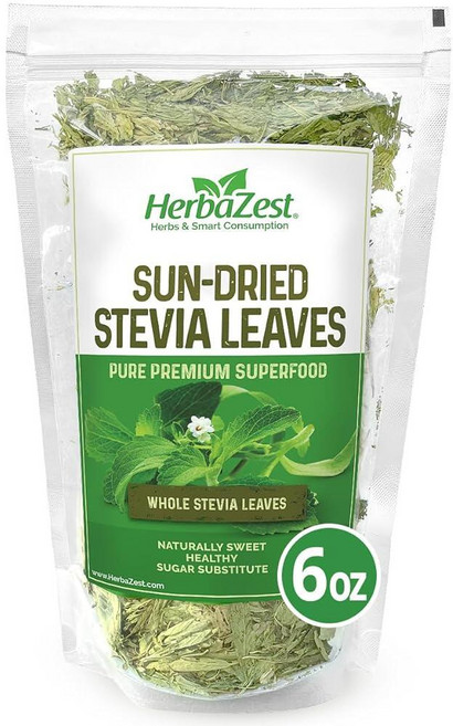 HerbaZest 햇볕에 말린 스테비아 잎 - 170g(6온스) 프리미엄 전체 설탕보다 자연적으로 달콤함 제로 칼로리 설탕 대체품 차 커피 및 기타 음료에 적합 242549, HerbaZest 햇볕에 말린 스테비아 잎 - 170g, 170g, 1개