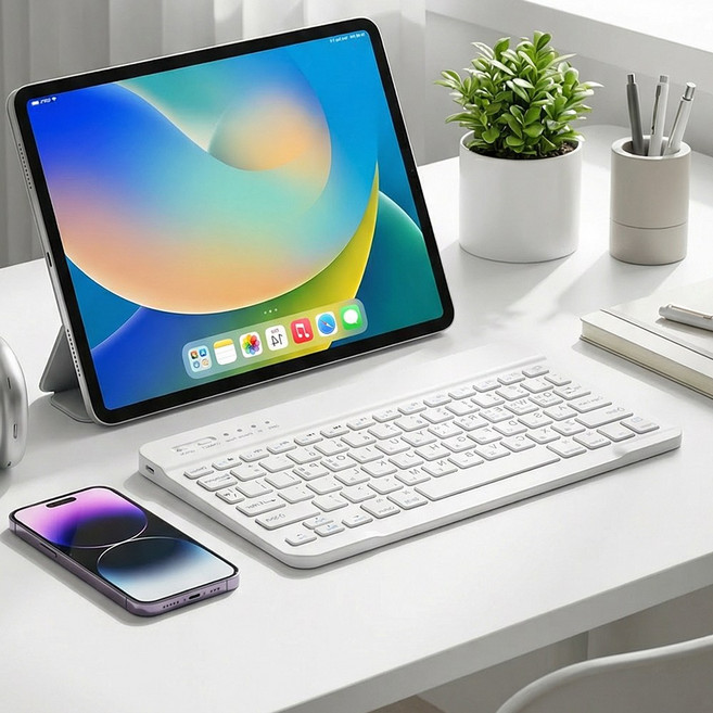 하루꿈 블루투스 무선 키보드 무소음 아이패드 태블릿 듀얼모드 C타입 멀티페어링 충전식, 키보드 1개, 화이트