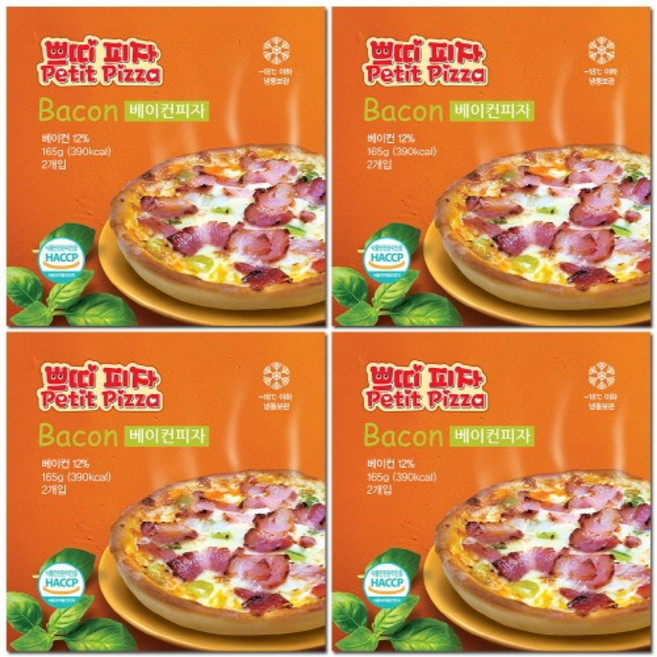 쁘띠피자 베이컨 4판 세트, 165g, 8개