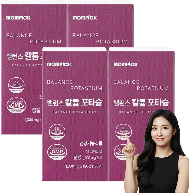 칼륨 영양제 포타슘 전해질 밸런스 mompick, 4박스, 120정 - 쿠팡