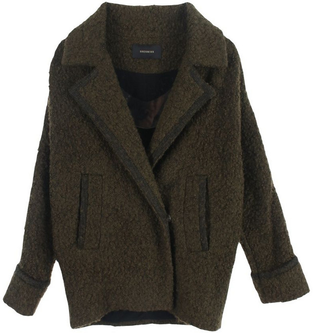 쉬즈미스 (WOMEN - L) 울 블렌드 부클레 히든 스냅 버튼 코트