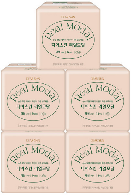 디어스킨 리얼모달 대형 14개입 X 5팩_날개형_26Cm, 14매, 5개