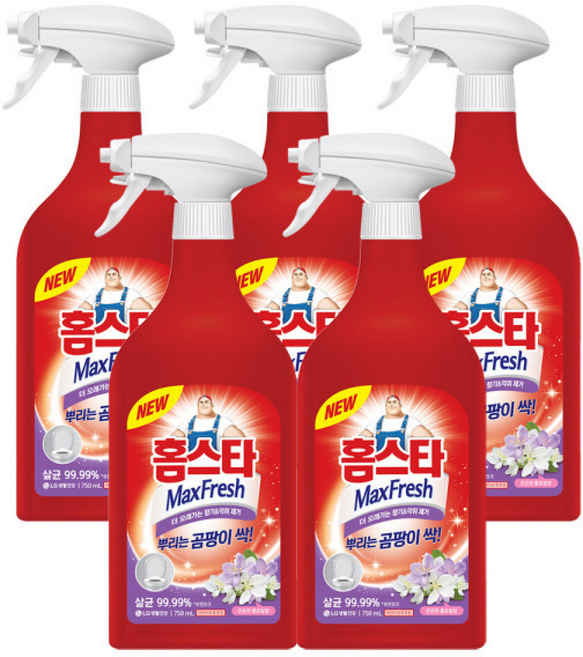 엘지생활건강 홈스타 맥스프레쉬 뿌리는 곰팡이싹 세정제 / 욕실 물때 찌든때 곰팡이제거 세제, 5개