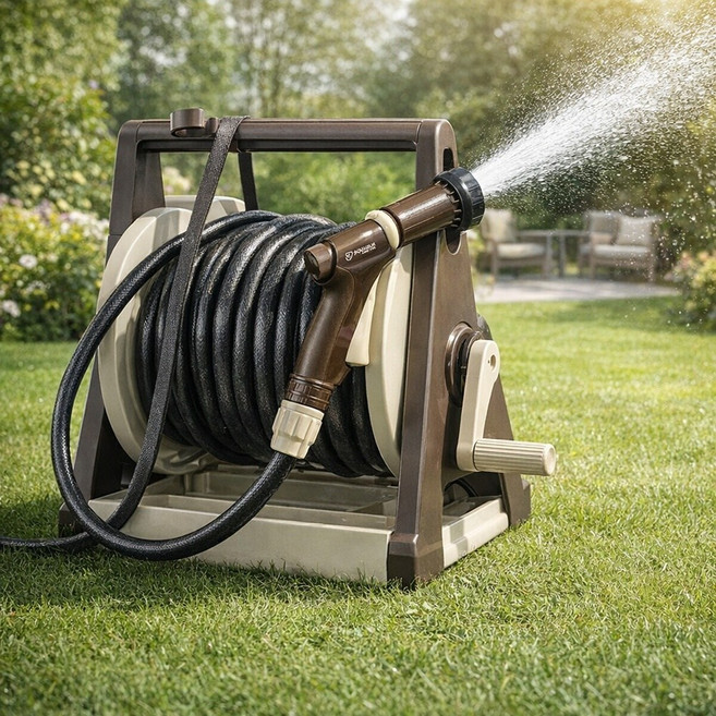 아이리스코리아 하이퍼 호스릴 50m 정원용 물호스릴 HRA-50AGRM, 베이지, 1개