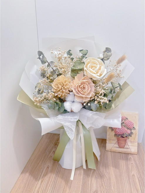 永生花束, 綠色 乾燥花 花束, 1件