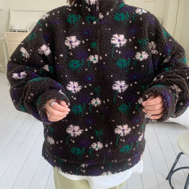 애플망고옷장 빅사이즈 아유아노락반집업 오버핏 덤블 플라워 뽀글이