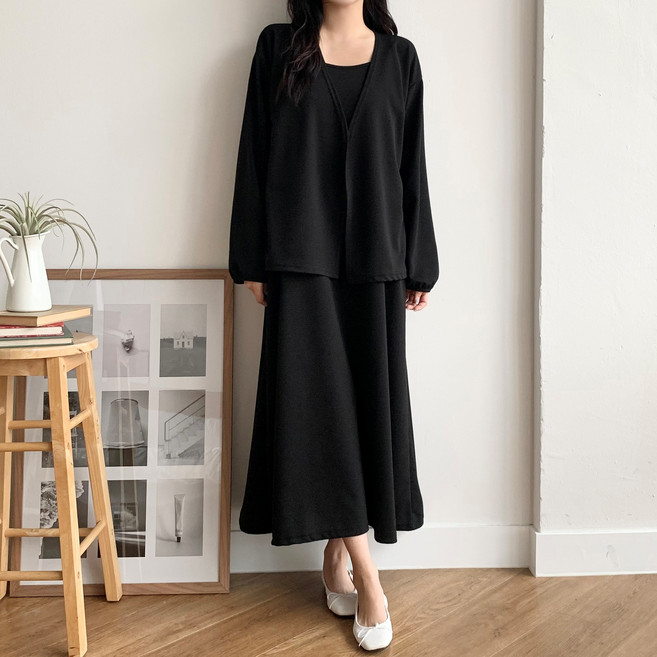 더한땀 빅사이즈 나시 원피스 가디건 세트 봄 여름 임부복