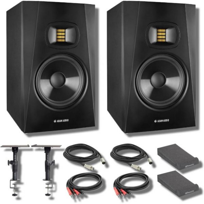 아담 오디오 T5V 스튜디오 모니터 세트 및 프레임워크스 격리 패드 전문가용 XLR 케이블 스테레오 인터커넥트 스트림아이 폴리싱 천, with Isolation Pads + Desktop, with Isolation Pads + Desktop