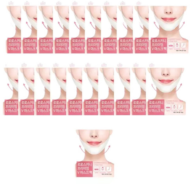 20&1팩 로로 프리미엄 턱 v 브이라인 리프팅 라인 팩 마스크 패치 1일1팩 팔자주름 넥, 1개