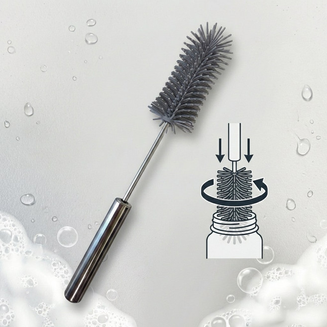 코코로이 반자동 실리콘 세척솔 텀블러 세척솔, 1개, 그레이+스텐