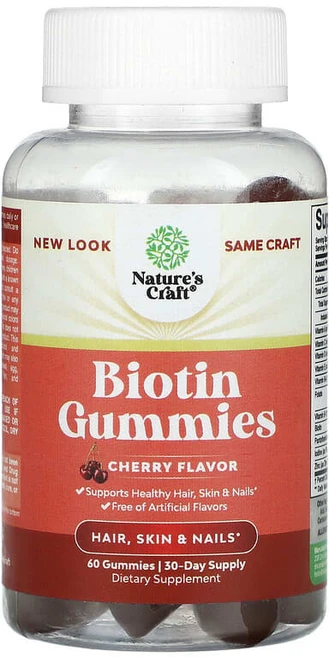 Nature's Craft 비오틴 구미젤리 체리 맛 구미젤리 60개 NCA-59969, 1개 - 쿠팡