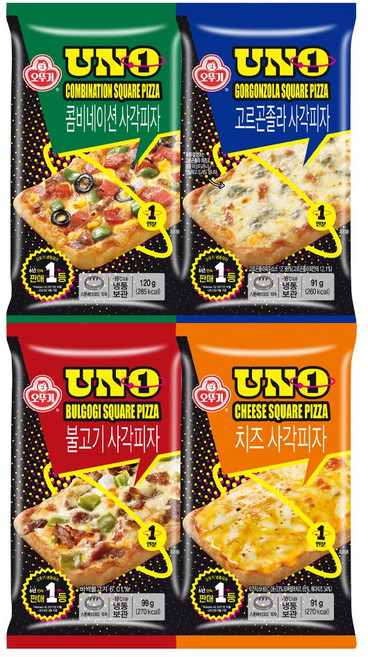 오뚜기 UNO 사각피자 4종 각 3개씩(콤비네이션+치즈+불고기+고르곤졸라), 1세트, 1.203kg