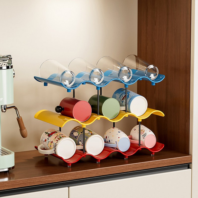 락톡마켓 웨이브 컵 텀블러 보관함 물병 정리 보관대 다용도 수납 정리선반대 30cm, 1개, 컬러믹스