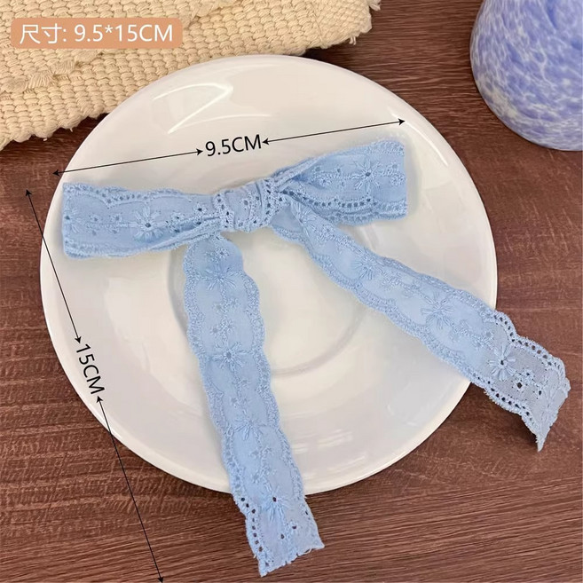 蕾絲蝴蝶結髮夾百搭髮圈麻花辮皮筋頭繩高級感雙馬尾發繩髮飾皮筋5703 藍色大蝴蝶結髮夾默認顏色