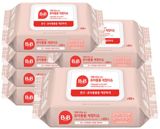 비앤비 자몽식초를담은 소독티슈 60매-8개 /세정티슈, 60매, 8개