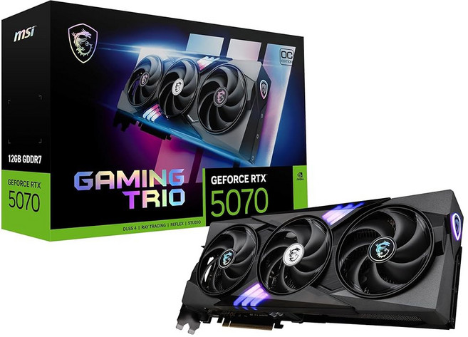 MSI RTX 5070 12G 게이밍 트리오 OC 그래픽 카드(12GB DR7 192비트 익스트림 성능 2625MHz 디스플레이포트 x3 2 1a HD 1b 블랙웰 텍처)