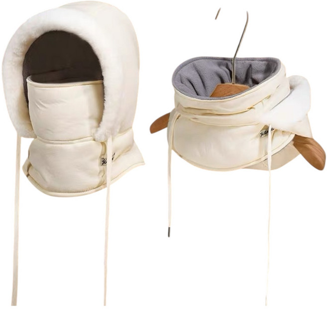 버딩 겨울 학생 여성 자전거 스키 방한 기모 후드 발라클라바 넥워머, 크림색, 1개