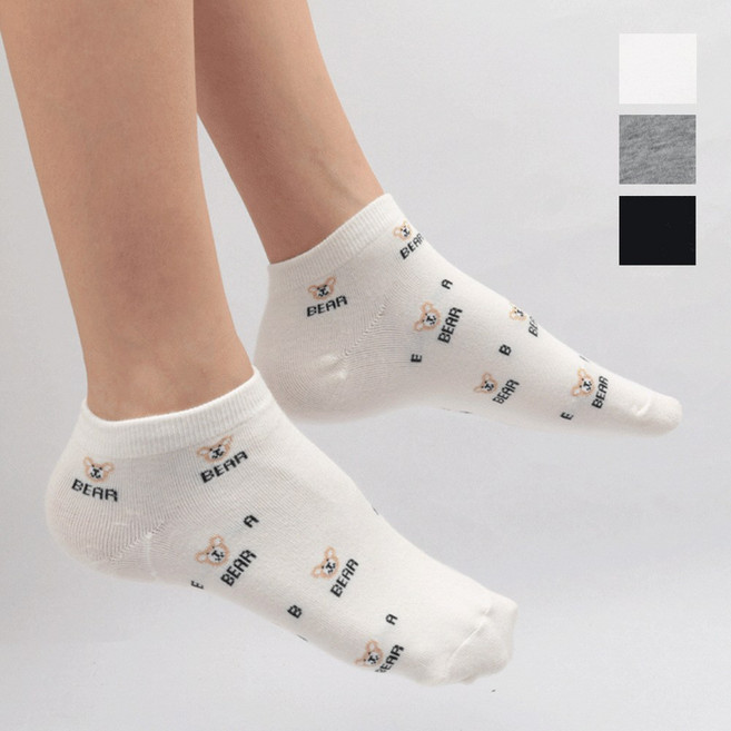 [10켤레][무배/당일출고]madeinkorea국내자체제작 데일리 여성 곰돌이스니커즈 곰돌이발목양말 4계절양말[10PACK]
