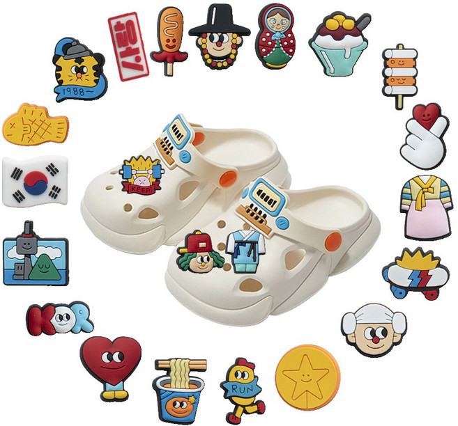 우리나라 한국 대한민국 태극기 한복 사랑 간식 붕어빵 팥빙수 라면 파츠 참 신발 악세사리 실내화 꾸미기 미니 슬리퍼 신발꾸미기 슬리퍼 슈즈참