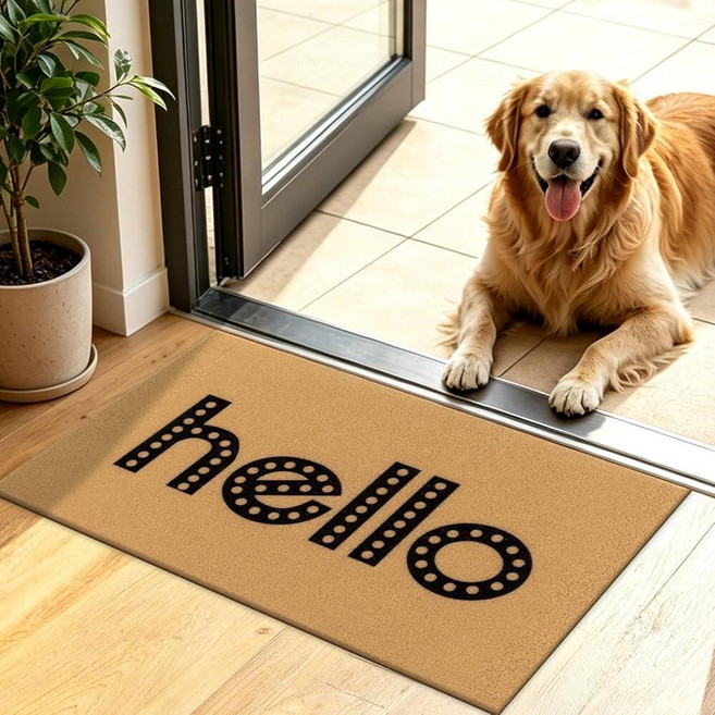 Vaukki Outdoor Welcome Doormat 17\"x30\" Non Slip Dirt Trapping Coco Coir Door Mat Low Profile Fro, Hello