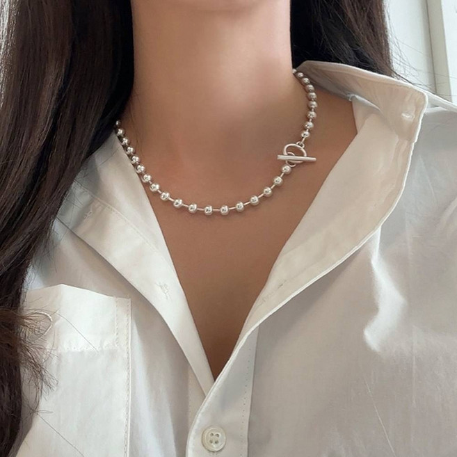 [연예인 협찬] 무광 5mm 볼 체인 토클바 굵은 볼드한 목걸이 레이어드