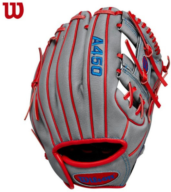 윌슨 윌슨 A450 유소년 글러브 10.75인치 그레이/레드/로얄, 우투(오른손잡이용), 1개
