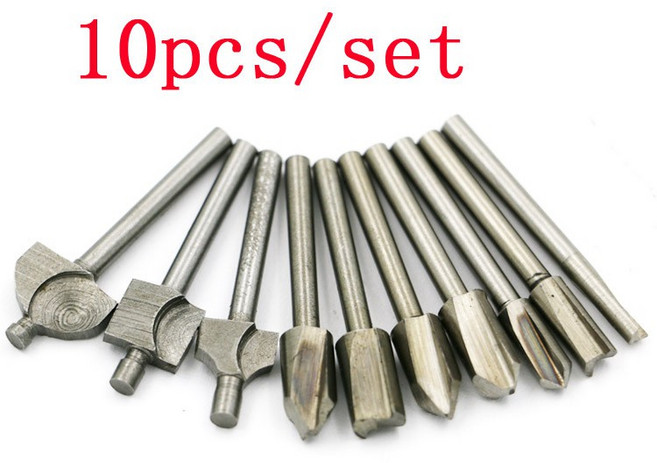 極光商城 高速鋼木工雕刻刀組 電動修邊機打磨刀 雕刻機花樣刀 銑槽刀, 1個, 10件組(塑袋簡裝)